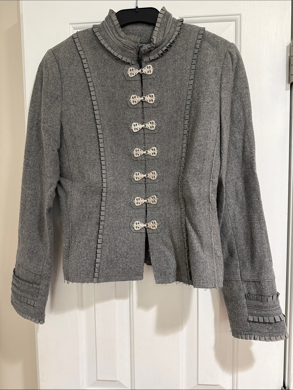 Chelsea & Theodore Grey Decorative Military-Style Blazer